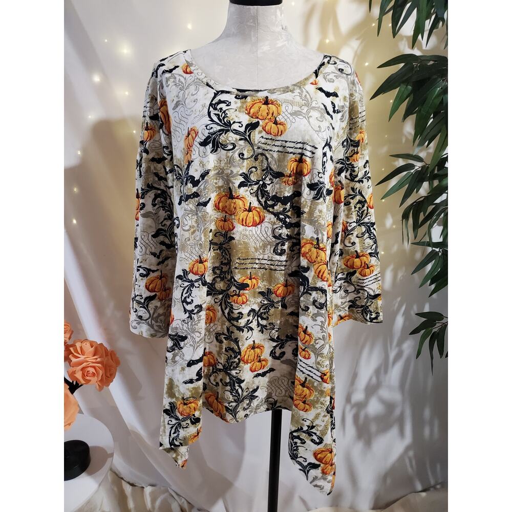 Vtg Collections Etc NWOT Sequin Asymmetrical Pumpkin Bat Top Size XL Halloween